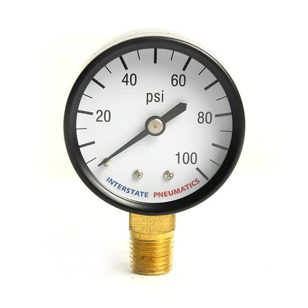Interstate Pneumatics Regular Air Pressure Gauge 100 PSI 2 Inch Diameter 1/4 Inch NPT Bottom Mount G2012-100